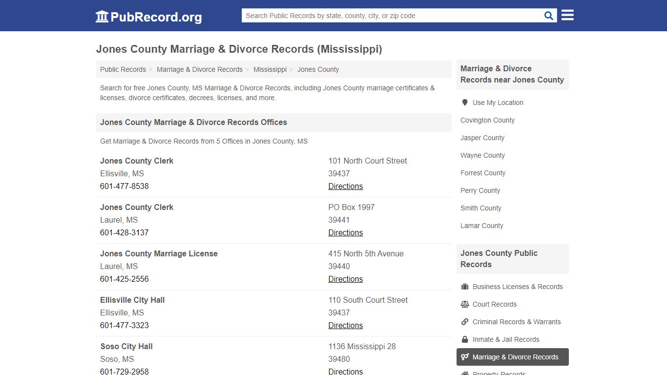 Jones County Marriage & Divorce Records (Mississippi)