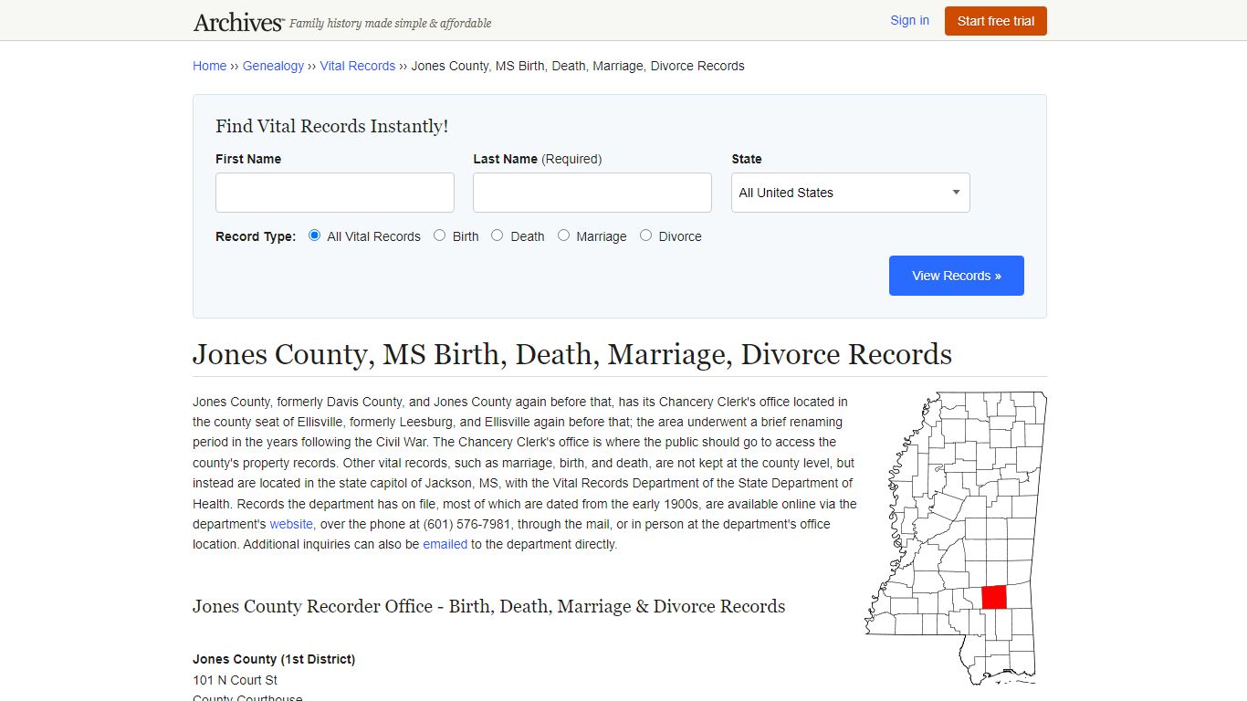 Jones County, MS Birth, Death, Marriage, Divorce Records - Archives.com